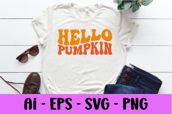 Hello Pumpkin Wavy T Shirt Svg Graphics for Print Templates